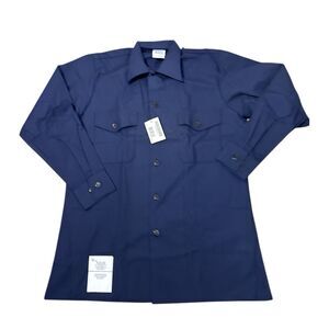 DSCP US Navy Blue Mens Utility Uniform Button Down Shirt Long Sleeve NOS Sz M